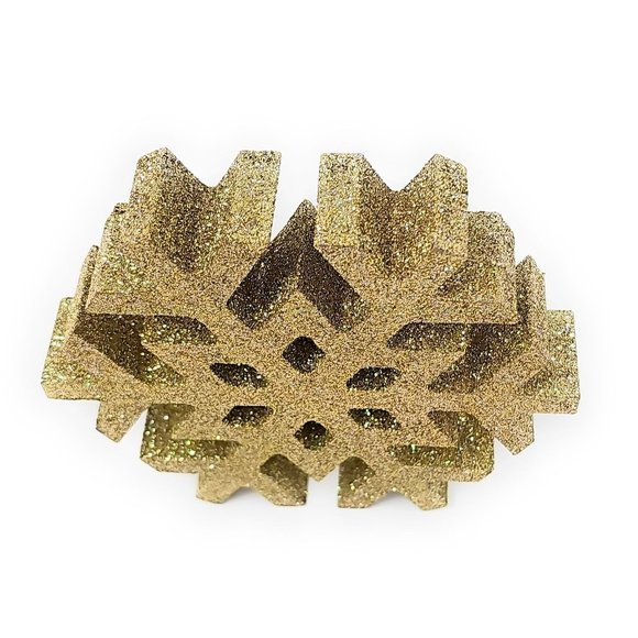 Gold Glitter Wooden Snowflakes (Set of 3) - Party Decor - Picture 5 of 5